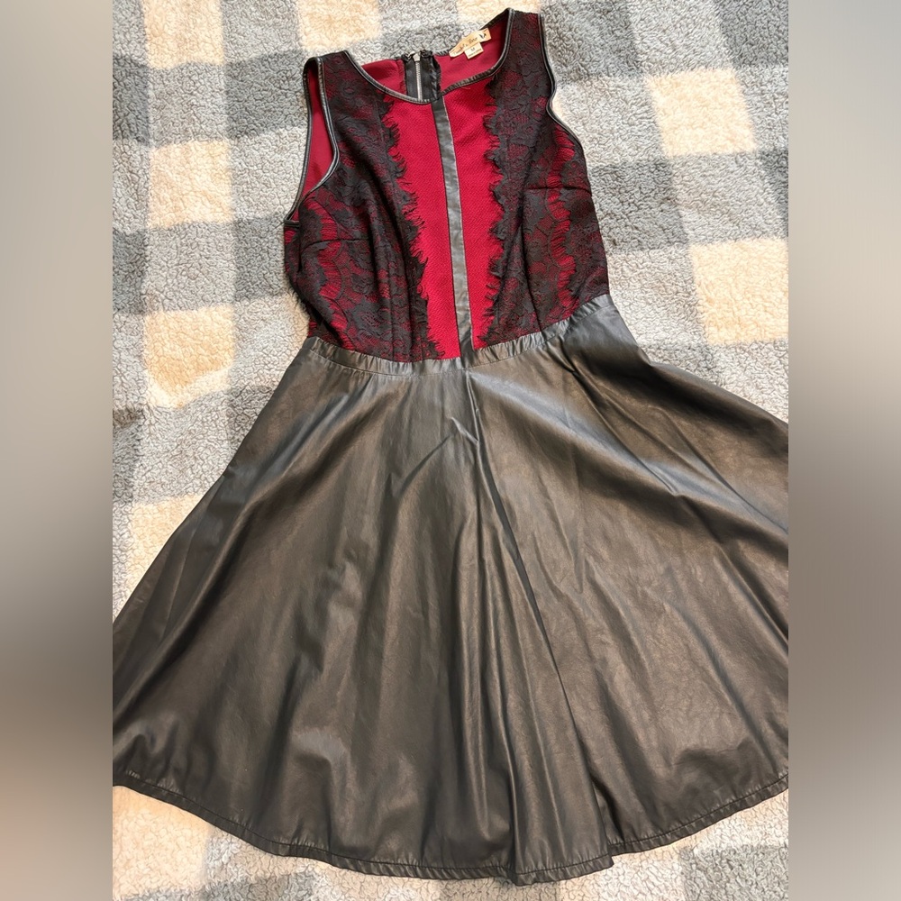 Red dress, with faux leather bottom size medium, from a New York brand